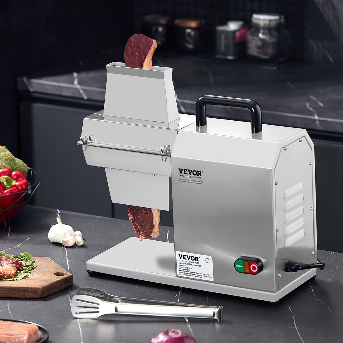 VEVOR Elektrische vleesklopper, vleesmaler, 450 W, met 54 roestvrijstalen messen, professioneel vleeshamer gereedschap, 415 x 170 x 420 mm, voor atomatisch varkensvlees, rundersteakklopper, keukenhulp