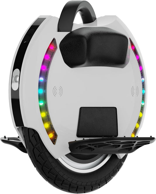 Kingsong elektrische eenwieler KS-14m, volwassene, wit, 400W-motor, actieradius tot 15 km, 20 km/u met trekstang, 14 inch opblaasbare band, luidspreker en bluetooth