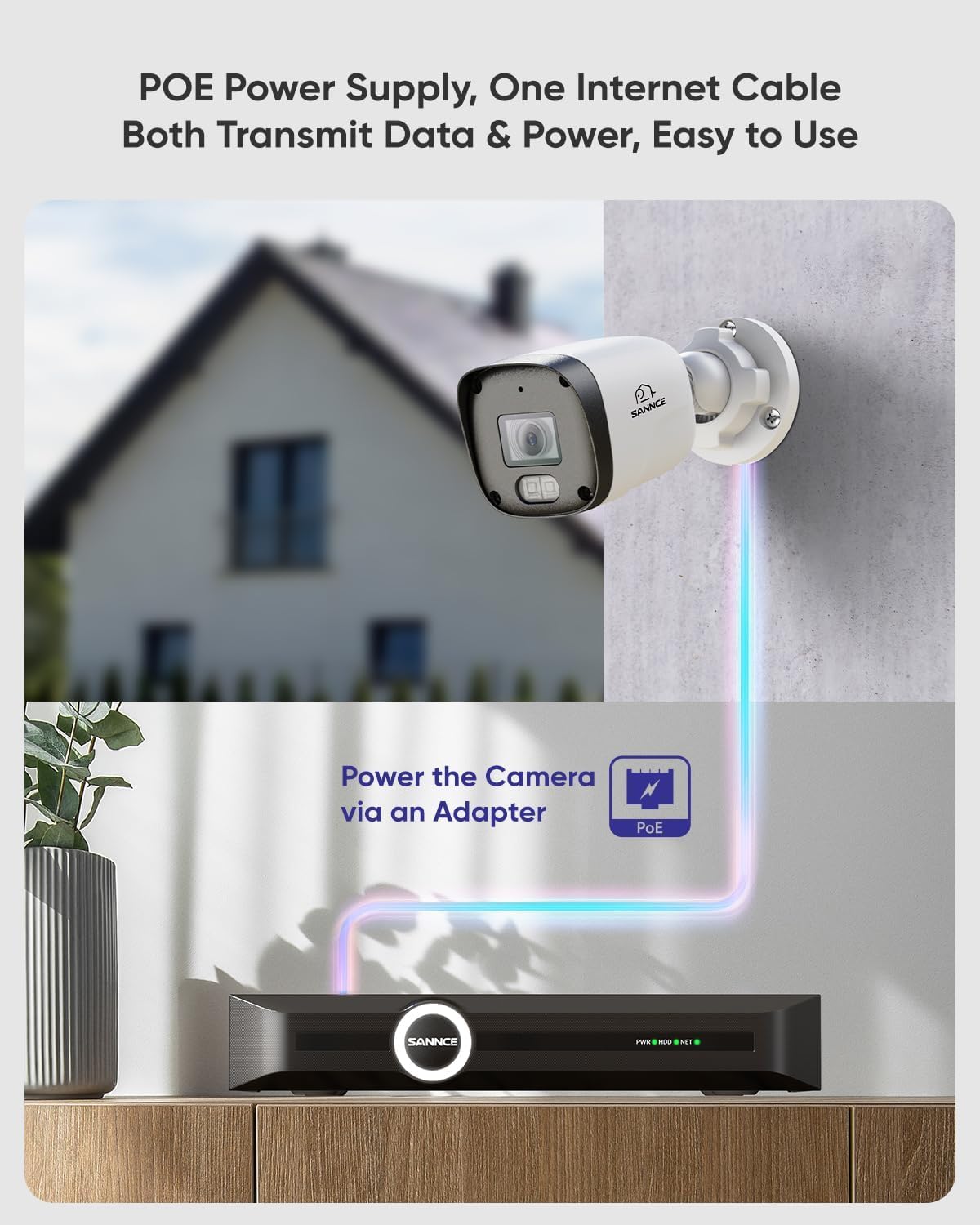 SANNCE PoE Bewakingscameraset, 5MP, 8CH NVR + 4 x 3 MP, waterdicht, met Smart IR-leds, bewegingsdetectie, app-alarm, nachtzicht tot 30 meter