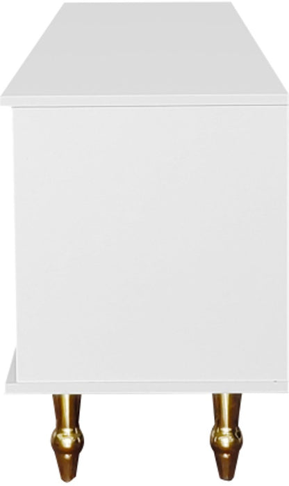 Lowboard - Tv-Meubel in Retrostijl - Gouden Handgrepen - Veel Opbergruimte - Met Rotan Deur - en Metalen Poten - Wit