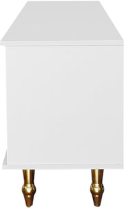 Lowboard - Tv-Meubel in Retrostijl - Gouden Handgrepen - Veel Opbergruimte - Met Rotan Deur - en Metalen Poten - Wit