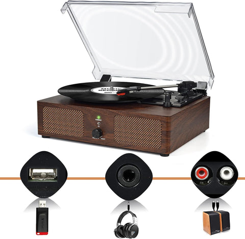 Platenspeler - Geïntegreerde Luidsprekers - Vintage Fonograaf - met Bluetooth-Riemaandrijving - 3 snelheden - voor Muziekgenot - Woondecoratie - Hout - Koffie