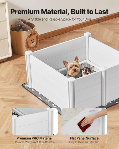 VEVOR Hondenspeelbox, 98 x 98 x 46 cm, plastic PVC puppybox met in hoogte verstelbare deur en wasbare plasmat, anti-vervorming indoor puppy speelbox voor middelgrote honden, melkwit
