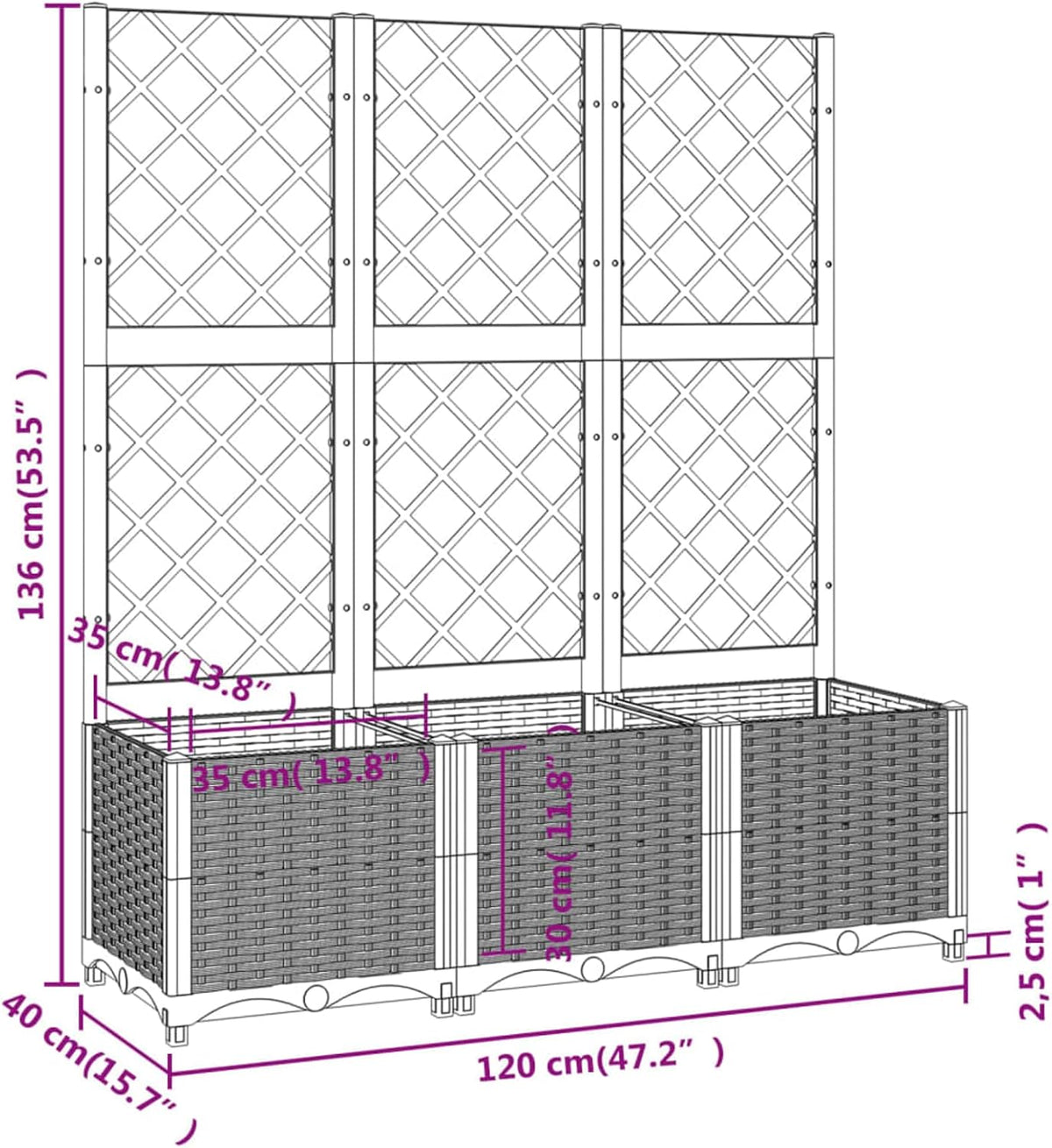 Gecheer Garden Planter with Trellis White 120x40x136cm PP - QUORE