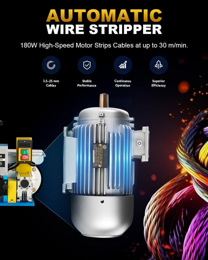 CREWORKS Elektrische kabelstripper, 180 W, 1,5-25 mm, automatische 5-kanaals kabelstripper, striptang, striptang, koperdraad, recycling
