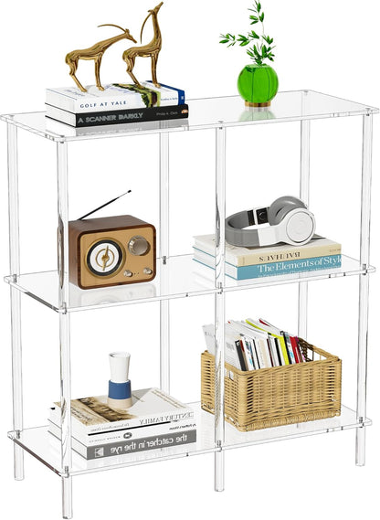 Acryl consoletafel, 3-laags acryl boekenplank boekenkast, vrijstaand, 75 x 30 x 80 cm (transparant)