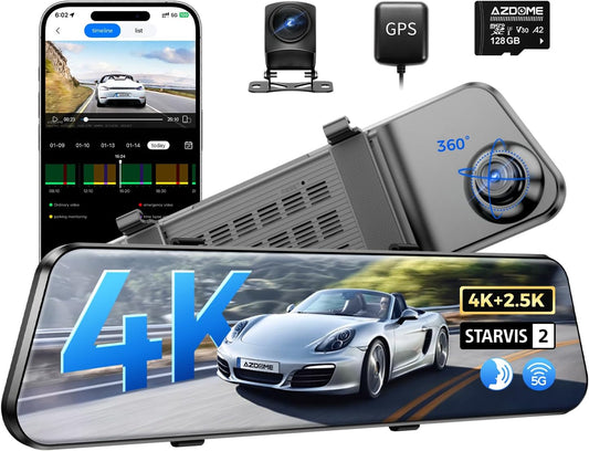 Spiegel-Dashcam Voor En Achter – Autocamera – Dashcam Auto – Achteruitkijkspiegel Camera – Dual Dashcam – 12 Inch IPS-Touchscreen – 4K Voorcamera En 2,5K Achtercamera