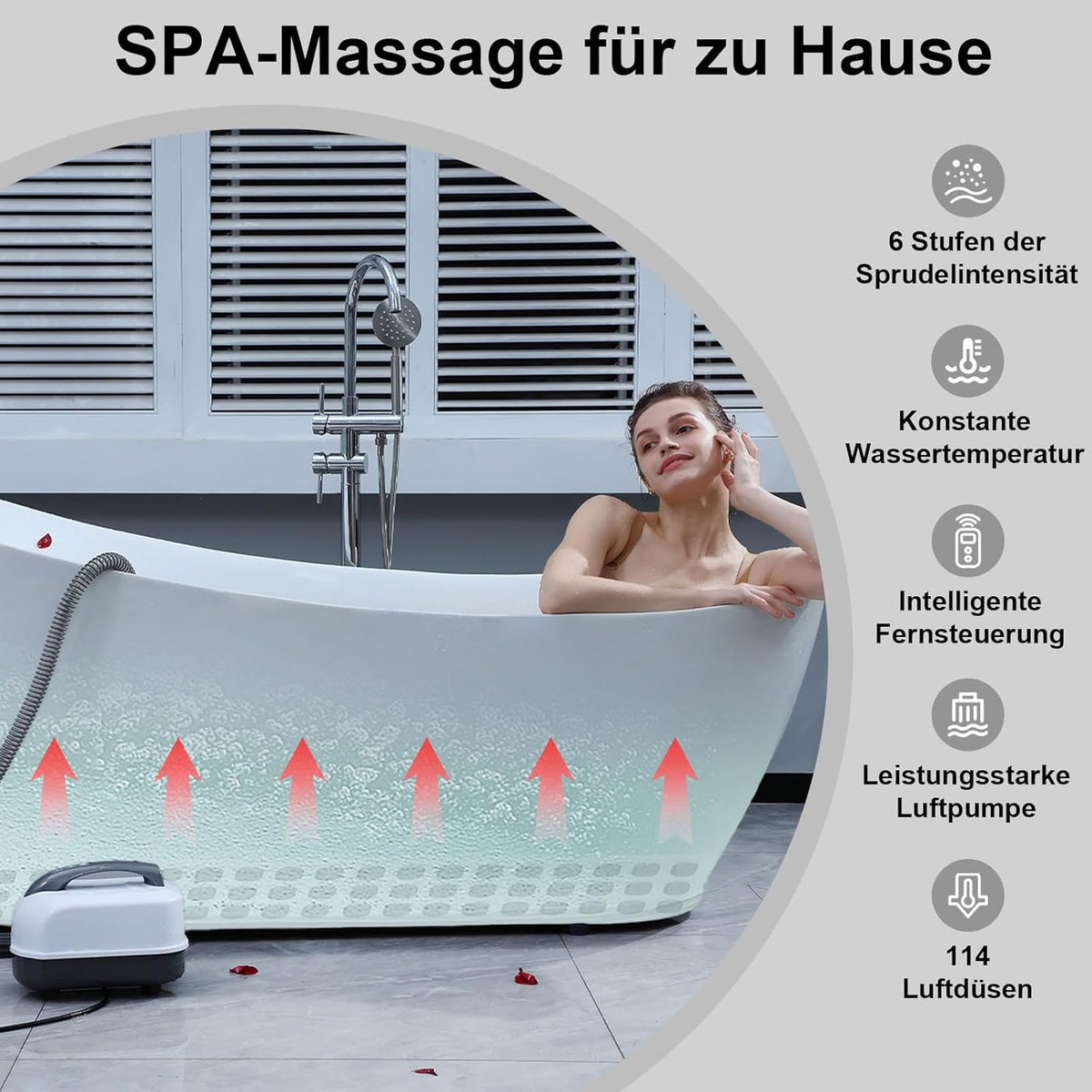 Badkuip Spa-Mat Met Kussen – Bubbelbad – Bubbelmat – Whirlpool – Badmat Met Kussen – Antislip Zuignappen – 6 Snelheden