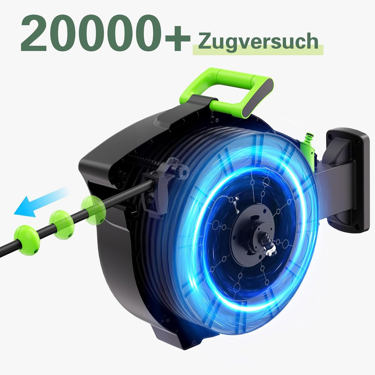 Slanghaspel, 30 m + 2 m, wandmontage, slanghaspel met oprolmechanisme, 180 graden draaibaar, inclusief spuit en montagehulp, voor tuinirrigatie en autowassen