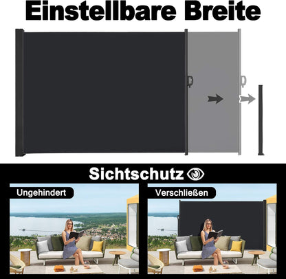 Uittrekbaar Zijscherm – Balkonscherm – Zonwering – Privacyscherm – Windscherm – Waterbestendig Polyester – 160 x 600 cm – Antraciet