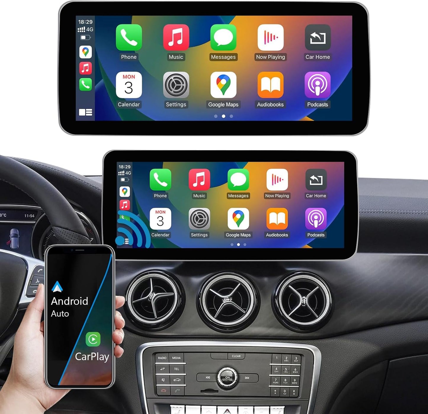 Autoradio – Auto Radio – Multimedia Radio – Inbouw Radio – Touchscreen – 12,3 Inch HD Scherm – Draadloos Apple Carplay & Android Auto – Compatibel NTG 5.0/5.1/5.2 Mercedes Benz 2015-2018