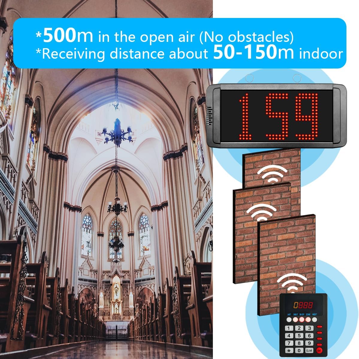 Queue Number Calling System, Customer Pager System, Queue Management System for Cafe/Bar/Clinic, Take-A-Number Calling Queue, Fast Food Restaurant Pager System (1 Keyboard+1 Digital - QUORE