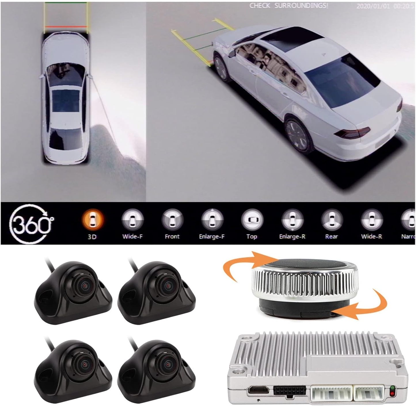 360° Surround View-camerasysteemkit, Fydun Met Voor Achter Links Rechts Back-up Parking 4 weg Camera's Panoramisch Rijden Auto Waterdichte Nachtzichtcamera