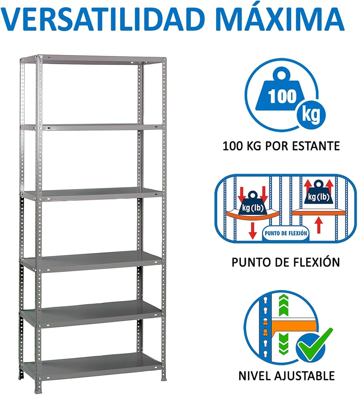Simon Rack Stellingkast Metaal, 2000x900x500 mm, Buigpunt 100, 6 Verstelbare Niveaus, Metalen Planken, Robuust Opslagrek voor Garage, Kelder en Werkplaats, Grijs – Simon Classic