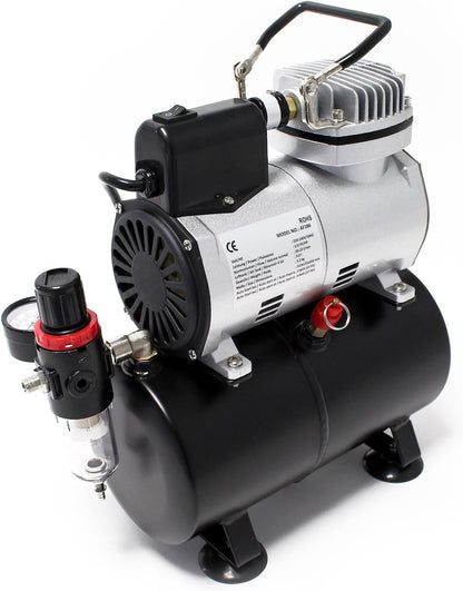 Wiltec airbrush compressor AF186 met luchttank drukregelaar 4 bar automatische Start-Stop