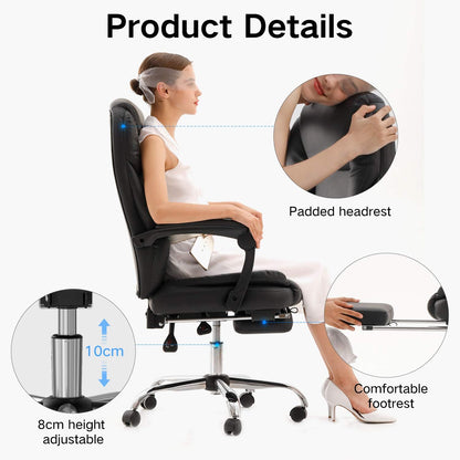 Bureaustoel – Draaistoel – Bureaustoel Ergonomisch – Fauteuil – Kantoorstoel – Verstelbare Zithoogte – 135° Kantelfunctie Met Voetensteun