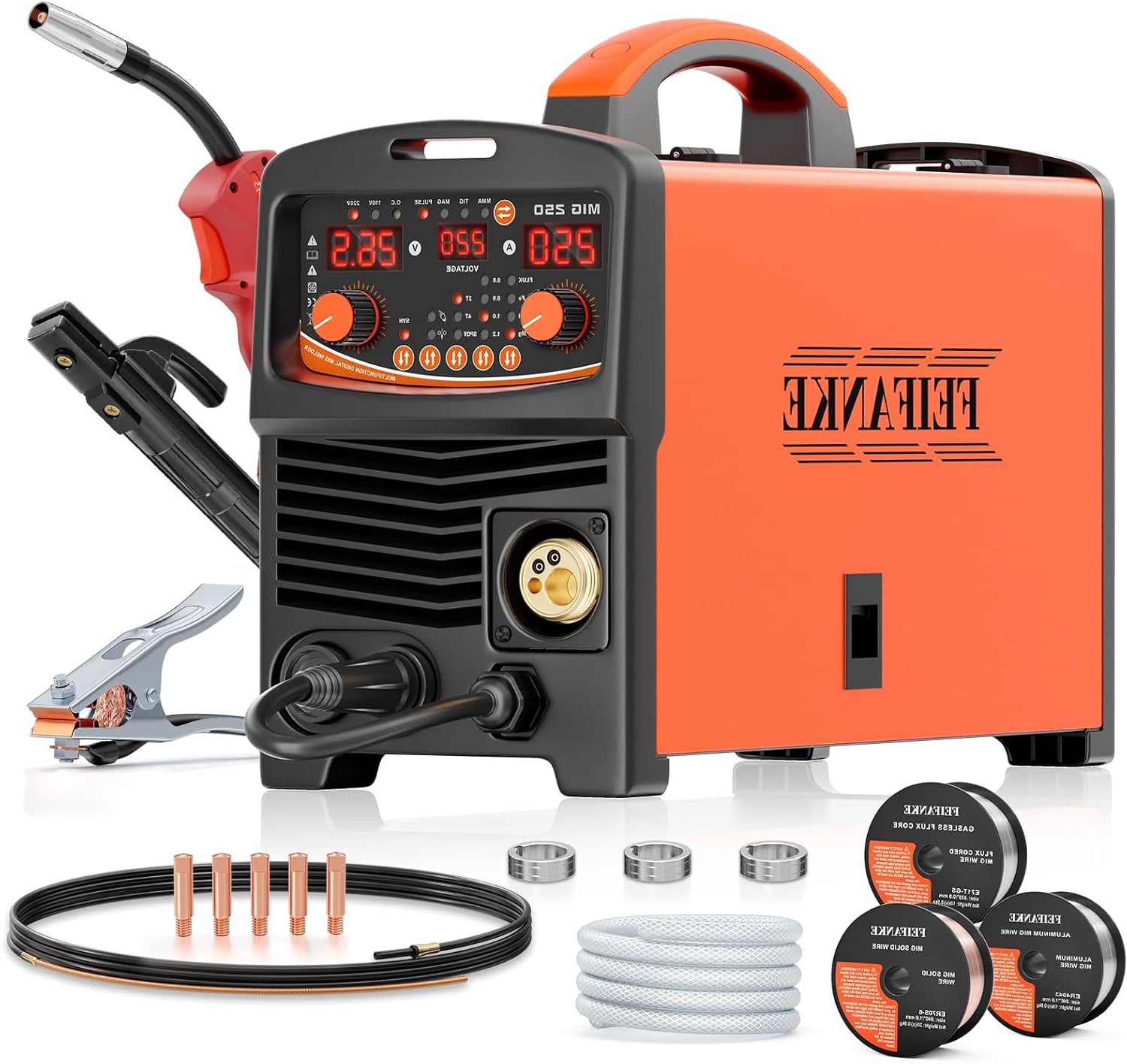 Soldering station filled wire, 250A, 230V, 6-in-1, without gas, MIG/MMA/lift TIG/lWelding point/single pulse IGBT inverter welding machine Mig without gas with fast wire feed gas control - QUORE