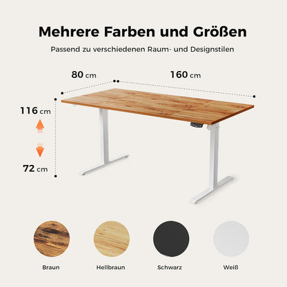Agilestic Elektrisch in hoogte verstelbaar bureau, 160 x 80 cm, zit-sta bureau met geheugenfunctie, in hoogte verstelbare computertafel, gamingbureau met vierkant tafelblad, lichtbruin