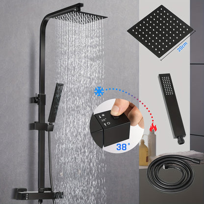 Thermostatische Doucheset – Doucheset – Regendouche – Handdouche – Douchepaneel – Zwart Mat – RVS 304 & Messing – Thermostaatregeling