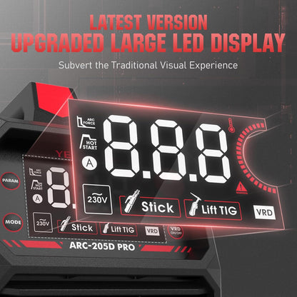 YESWELDER 205Amp ARC Lasser 230V MMA/Lift TIG draagbare Stick Lasser, Grote LED Display Digitale Inverter IGBT Lasmachine met Hot Start Arc kracht, Anti-Stick