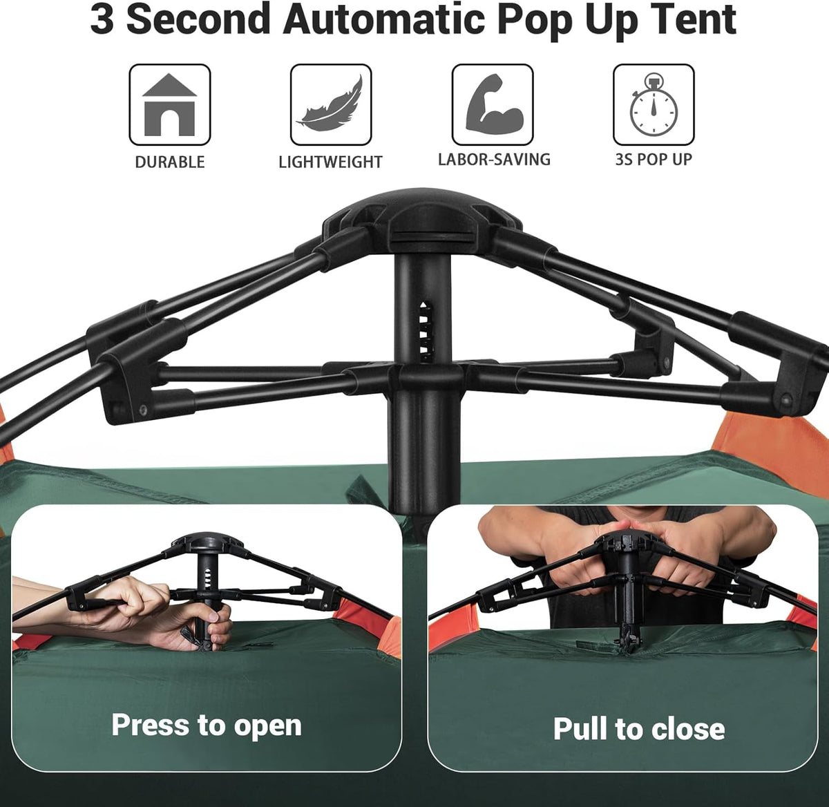 Campingtent, 3 man pop-up tent, automatische instant drielaagse waterdichte 4 seizoenen grote koepeltent en schuilplaatsen met verlengde vloermat veranda 2 halstokken verwijderbare regenvlieg