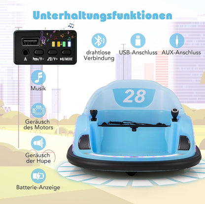 FANTASK Autoscooter voor kinderen, elektrische bumper auto met knipperende ledlampen, afstandsbediening, muziek en 360 graden rotatie, kinderstep voor kinderen vanaf 18 maanden, blauw