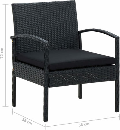 Tidyard Garden Chair with Poly Rattan Cushions, Garden Chairs with Armrests, Outdoor Chair, Rattan, Balcony, 58 x 58 x 72 cm - QUORE