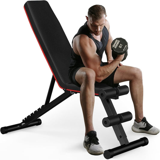 Halterbank, inklapbaar, verstelbaar, multifunctionele trainingsbank, schuine bank voor full-body workout, 8-in-1 fitnessbank voor thuis of in de sportschool, 360 kg gewichtscapaciteit