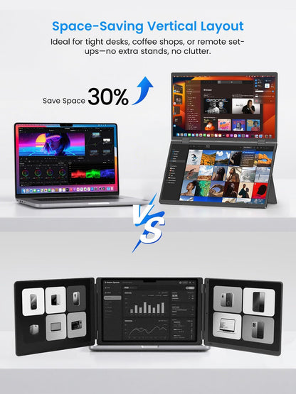 EVICIV Portable Monitor 15.6 inch Foldable Dual Screen 100% sRGB, With Mini HDMI/UBS-C Connection/Integrated Speaker For Laptop/PC/Phone/Game Consoles - QUORE