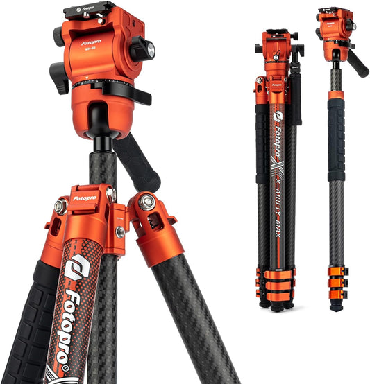Koolstofvezel Statief – Camerastatief – Reisstatief – Videostatief – Monopod – Oranje – Lichtgewicht 1,65 Kg – 2-In-1 Tot 183 Cm