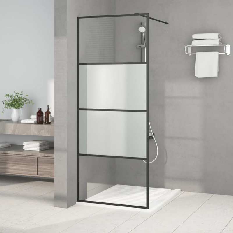 Douchewand – Douchewandje – Douchepaneel – Veiligheidswand – Inloopdouchewand – Zwart aluminium frame – 80x195 cm Semi-mat ESG veiligheidsglas