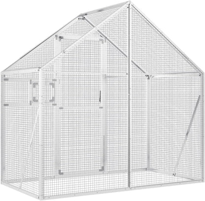 Aviary Bird Aviary, Outdoor Entrance for Bird Cage, Aviary, Chicken Coop with Lockable Door and Window, Silver, 179 x 100 x 185 cm, Aluminium