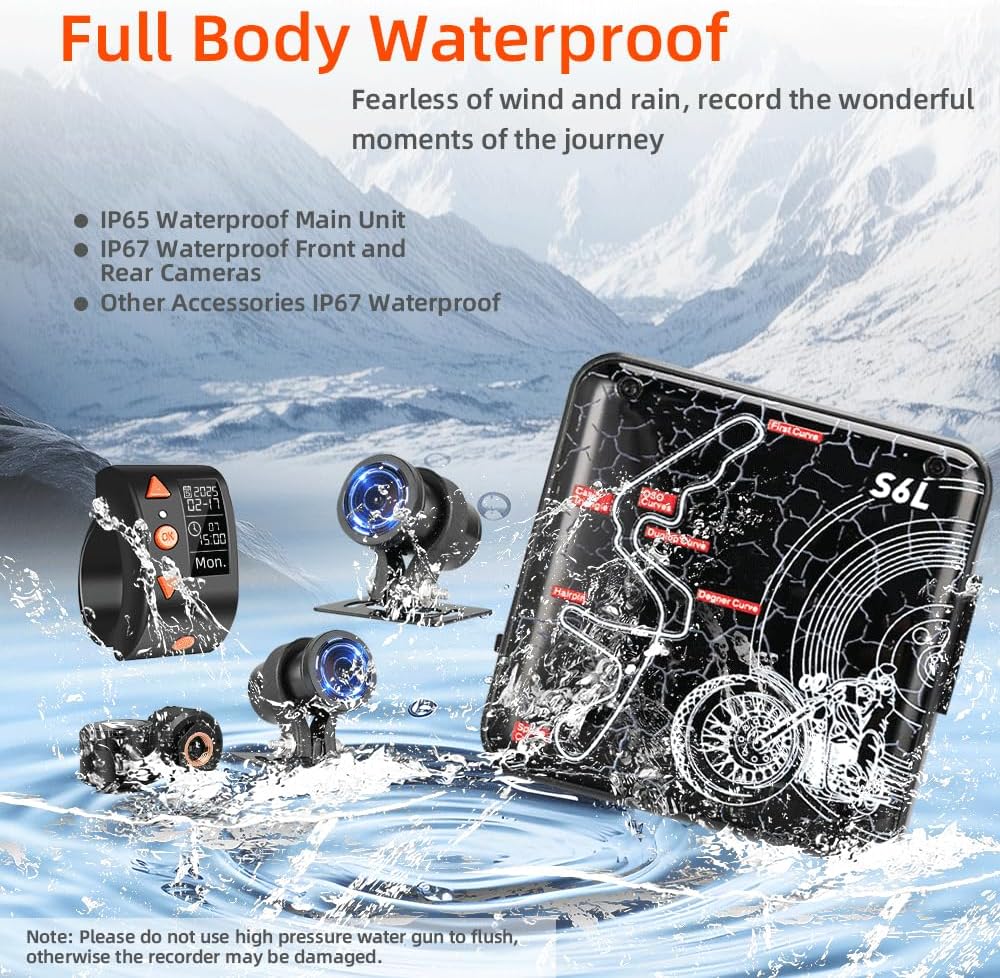 VSYSTO Motor-dashcam met 150° groothoek, dubbele lens voor en achter, 1080p motorcamera, waterdicht, met OLED-bekabelde controller, Starlight nachtzicht, TPMS, G-sensor, WDR