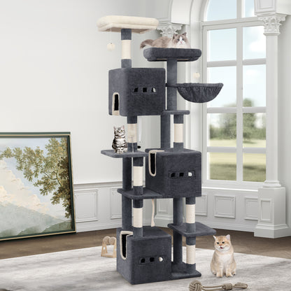 Kattenboom – Klimpaal – Krabpaal – Speelparadijs – Kattenmeubel – Donkergrijs – 193 cm Hoog – 7 Niveaus Met Sisal Krabpalen