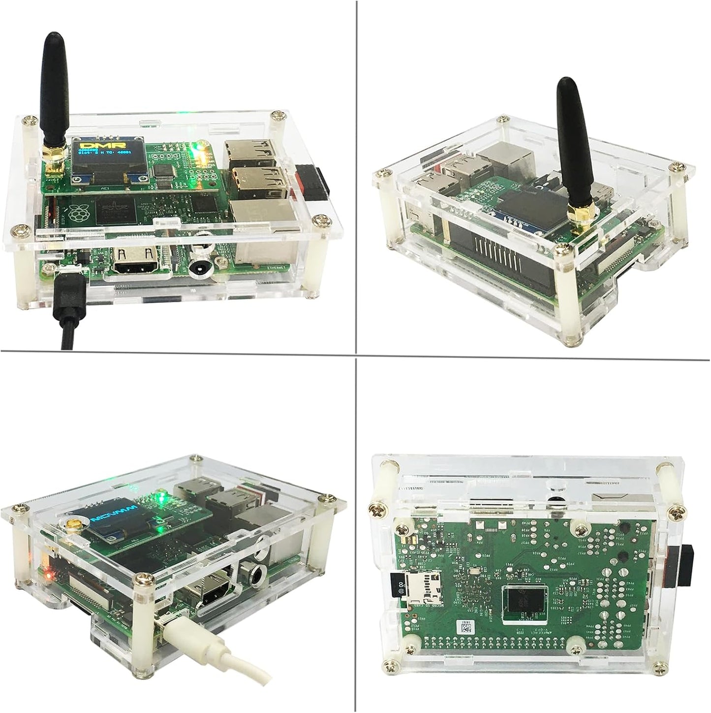 All-New DMR Hotspot Ethernet-poort gemonteerd Radio Station WiFi Voice Modem Support DMR Dstar YSF P25 Fusion Antenna Raspbery Pi Model 2B Twee Kleuren OLED Acryl Shell
