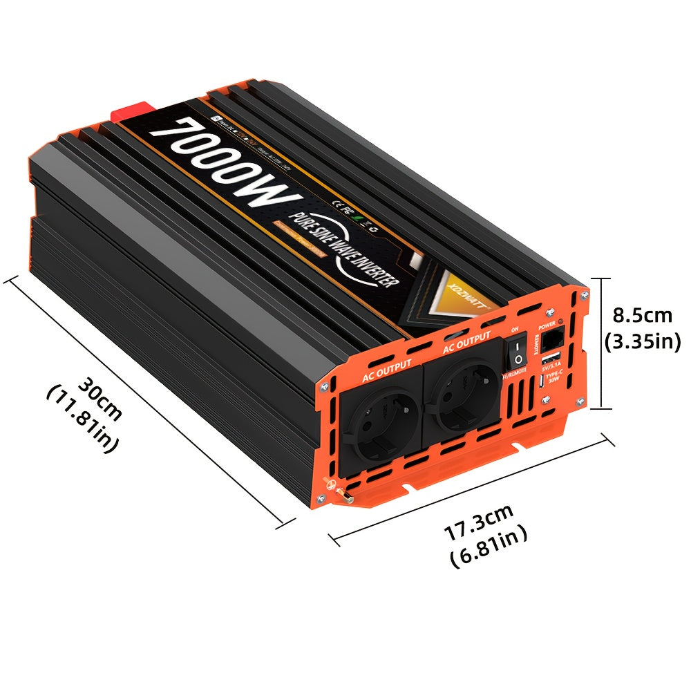 7000W Omvormer – Power Inverter – Stroomomzetter – Spanningsomzetter – Spanningsomvormer – Pure Sinusgolf – Overbelastingsbeveiliging – Aluminium Behuizing