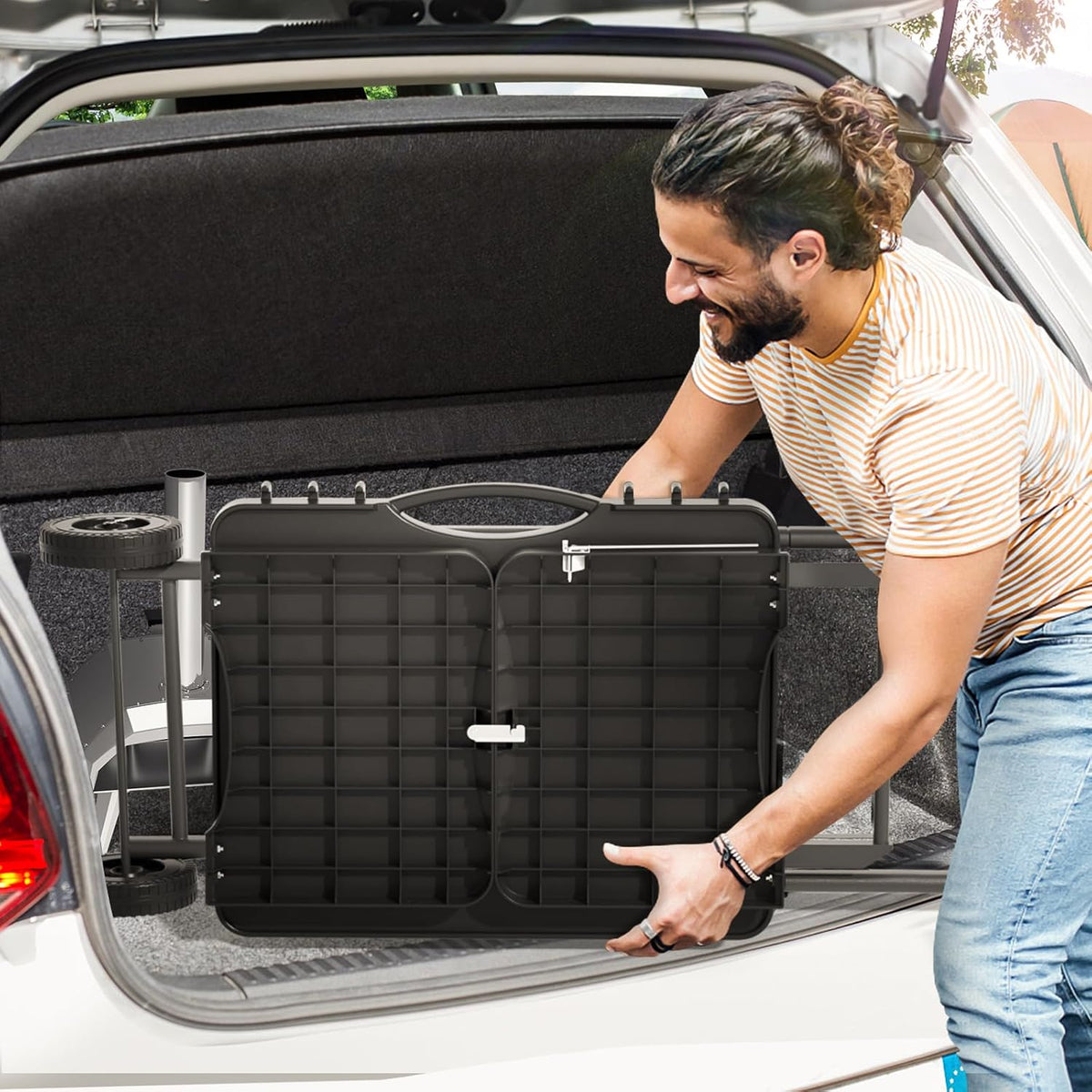 GFTIME Draagbare grillwagen voor Weber, Ninja, Ooni, Blackstone, Nexgrill, Traeger en de meeste draagbare barbecues en pizzaovens, outdoor grillwagen met wielen, zijtafels en houder voor papieren