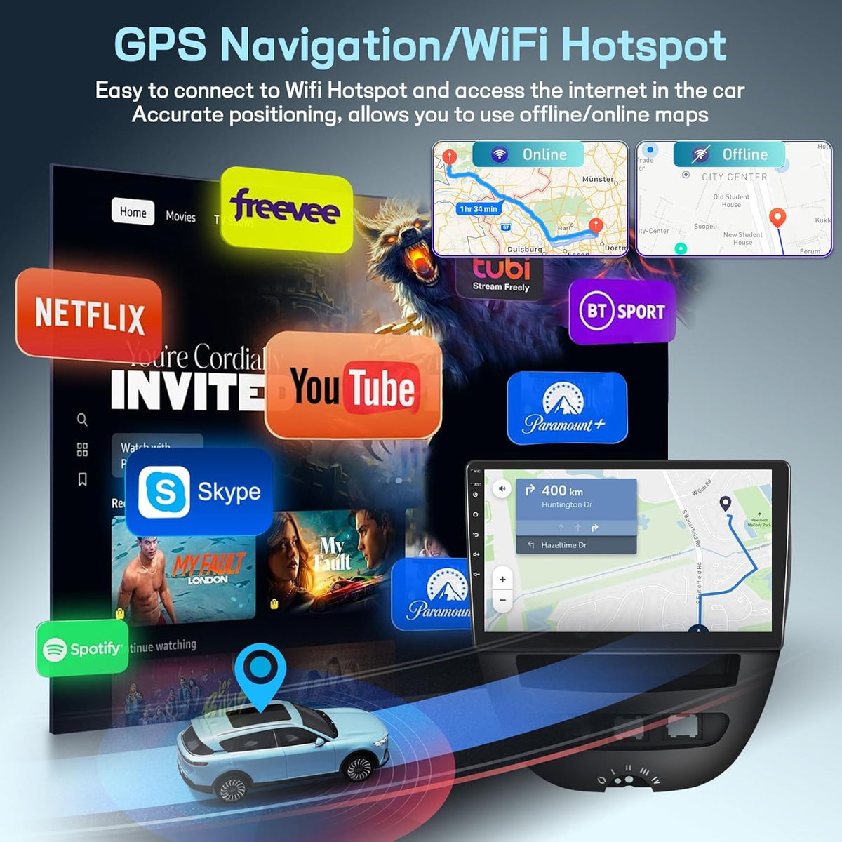 8 Core 4G+64G Qualcomm Car Stereo for Toyota Aygo/Peugeot 107/Citroen C1 2004-2014 with Wireless CarPlay Android Auto, Android 15 10.1'' Touchscreen Radio with WiFi, GPS, Bluetooth 5.1, FM/RDS, DSP