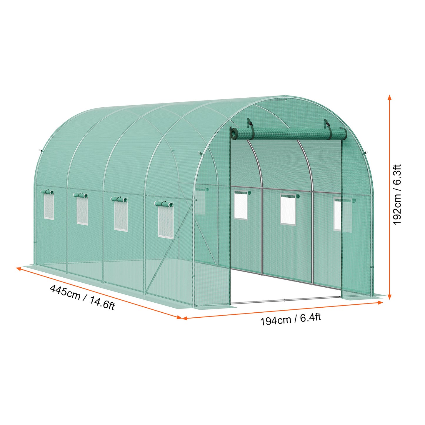 Tuinkas – Broeikas – Kweekkas – Foliekas – Serre – Gegalvaniseerd Stalen Frame – Duurzame PE Cover – 4,45x1,94x1,92 m – Walk-In Design