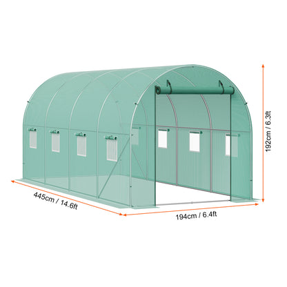 Tuinkas – Broeikas – Kweekkas – Foliekas – Serre – Gegalvaniseerd Stalen Frame – Duurzame PE Cover – 4,45x1,94x1,92 m – Walk-In Design
