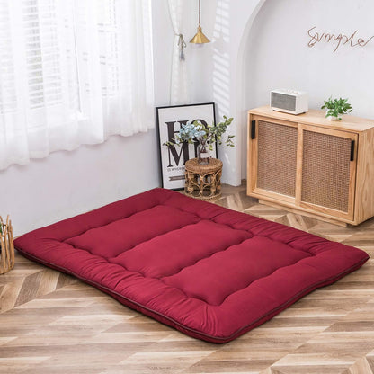 MAXYOYO Japanse futonmatras voor op de vloer, dikker tatami-slaapkussen, opvouwbare oprolbare slaapzaal mat pad vloerligstoel kussen bed (Bourgondië, eenpersoons)