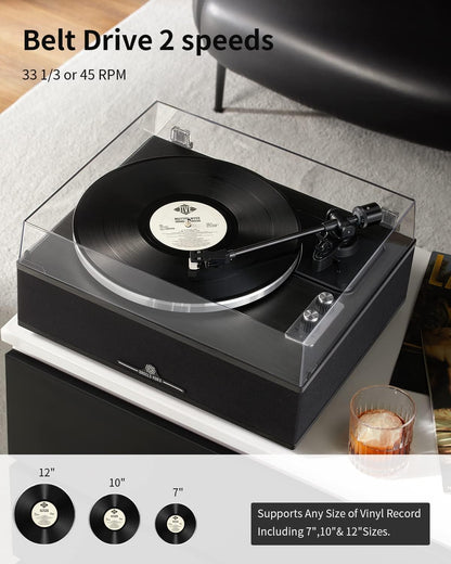 Bluetooth Vinyl Platenspeler – Draaitafel – Vinylspeler – LP Speler – Vinyl Draaitafel – Zwart – 4 Ingebouwde Luidsprekers – 2 Snelheden 33⅓ En 45 RPM
