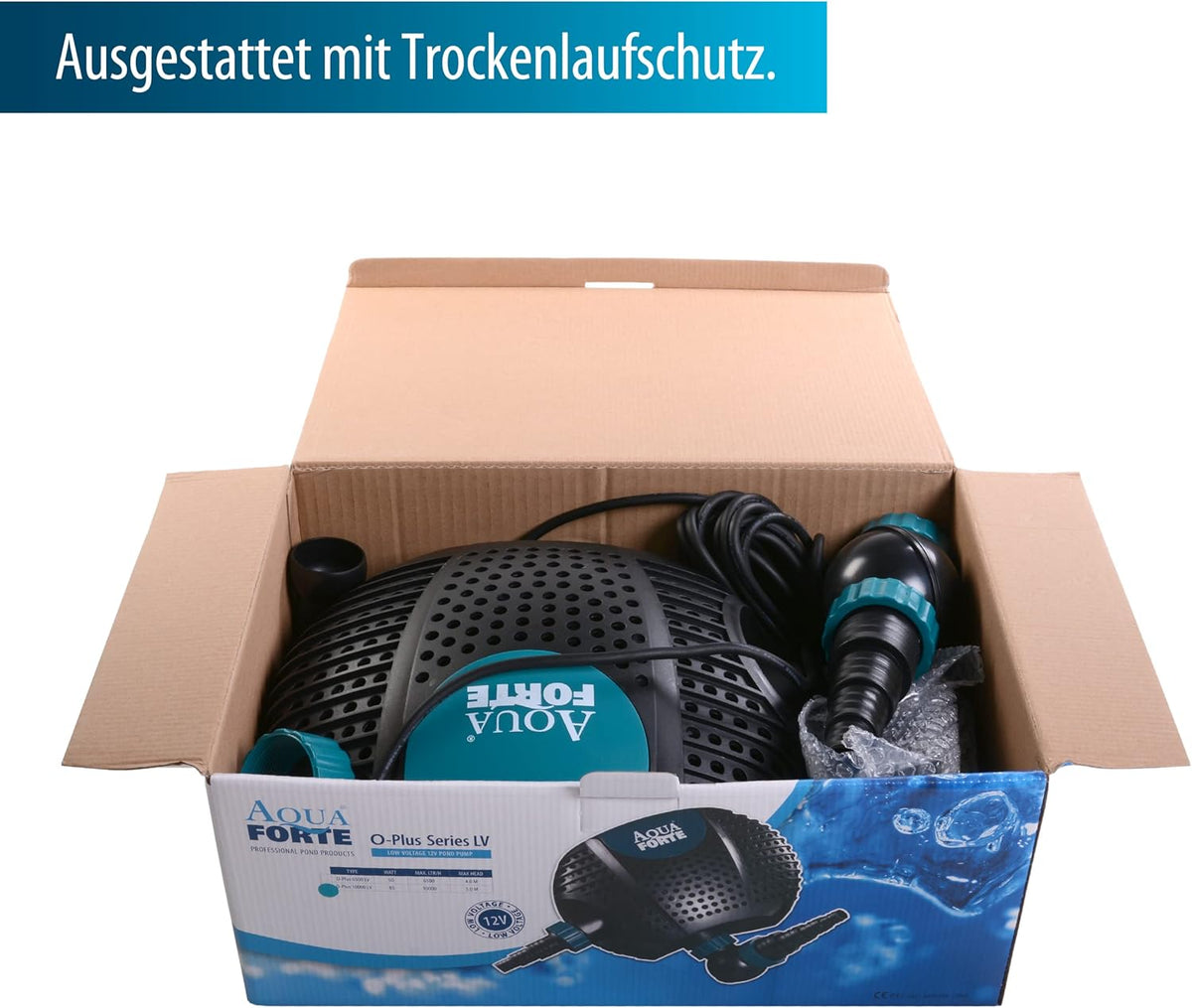 AquaForte O-Plus 10.000 laagspanningsfilterpomp (12 volt) filterpomp, 85 watt, maximaal debiet 10 m3 per uur, maximale opvoerhoogte 5 meter, ideaal voor zwemvijvers