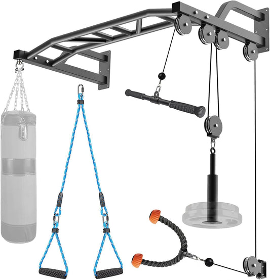 SELEWARE 48 ''Heavy Duty Pull Up Bar Wandmontage Multifunctionele Chin up Bar met Home Gym Kabel Katrol Systeem LAT Pulldown Workout Bijlagen Zware Tas Hanger