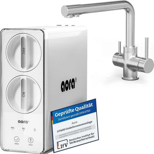 aora Giulia-L GT600 Omgekeerde osmose-installatie + 3-weg roestvrijstalen kraan zonder boren - osmose-waterfilter met 8 filterstanden en filterwissel in 3 seconden - systeem