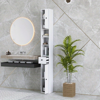 Badkamerkast – Smalle Kast – Opbergkast – Badkamermeubel – Opbergmeubel – Verstelbare Planken – Ruimtebesparend 20x20x178 cm – Modern Wit