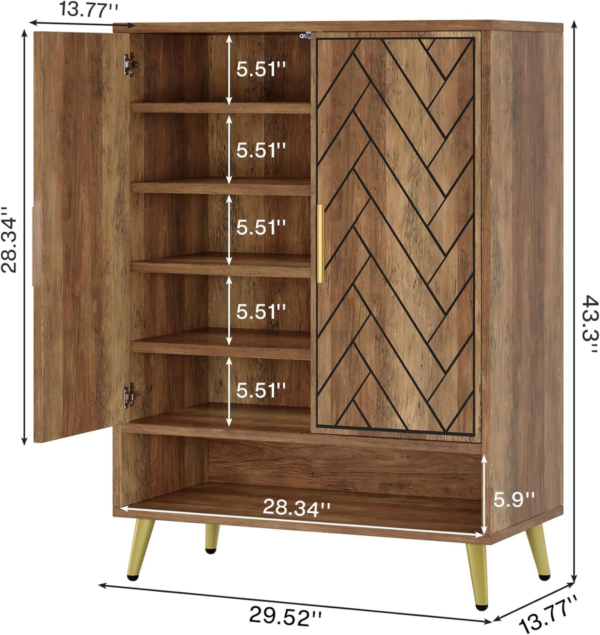 Tribesigns 6 Tier Shoe Cabinet with Doors, Wooden Shoe Storage Cabinet with Adjustable Shelves for Entrance, Hallway, Bedroom (Brown)