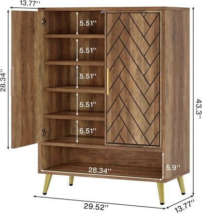 Tribesigns 6 Tier Shoe Cabinet with Doors, Wooden Shoe Storage Cabinet with Adjustable Shelves for Entrance, Hallway, Bedroom (Brown)