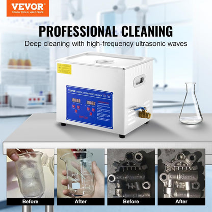VEVOR Ultrasone reiniger Machine 10L Roestvrij staal Ultrasone reinigingsmachine Digitale verwarming Timer Sieradenreiniging voor commercieel persoonlijk thuisgebruik (10L)