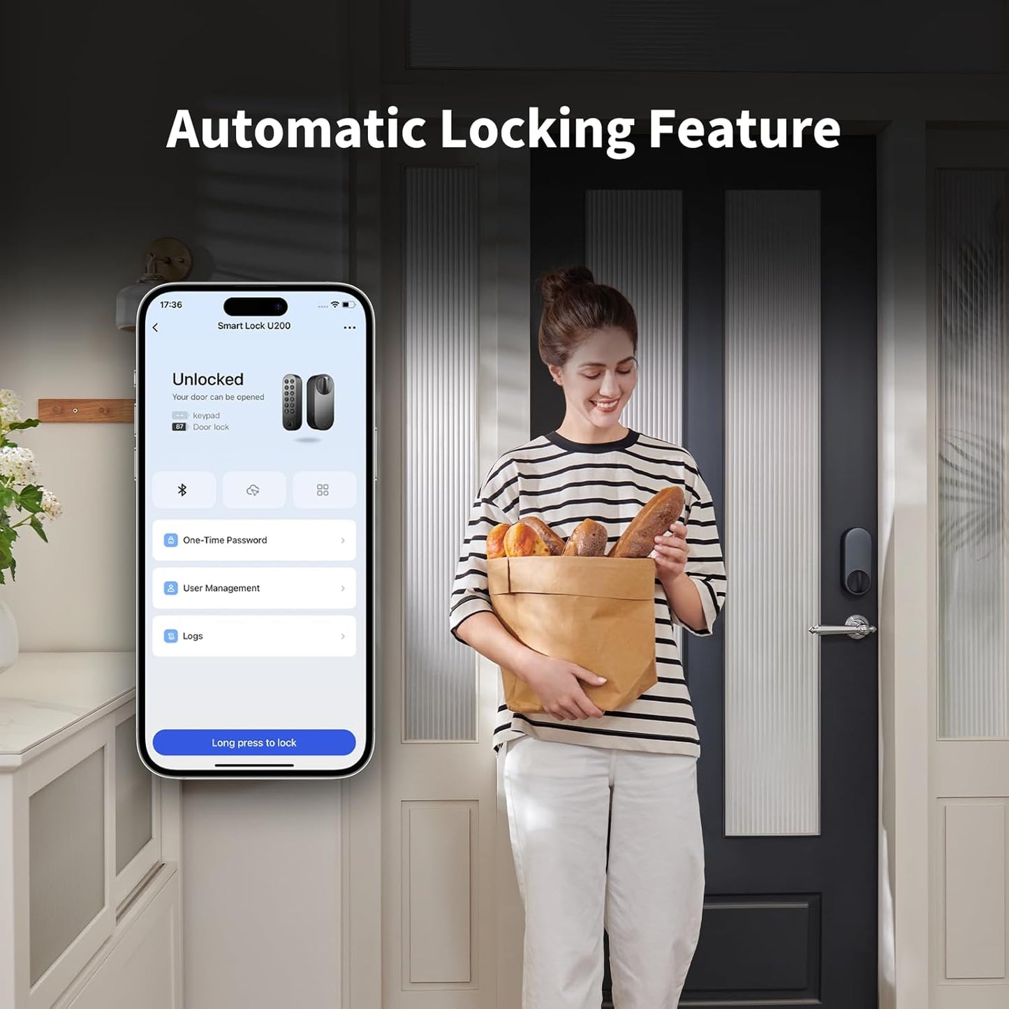 Aqara Smart Lock U200 (Includes Fingerprint Keyboard), Matter over Thread, Smart Door Lock with Apple Home Key and Rechargeable Battery, Supports Homekit, Google Home, Alexa and SmartThings, Black - QUORE